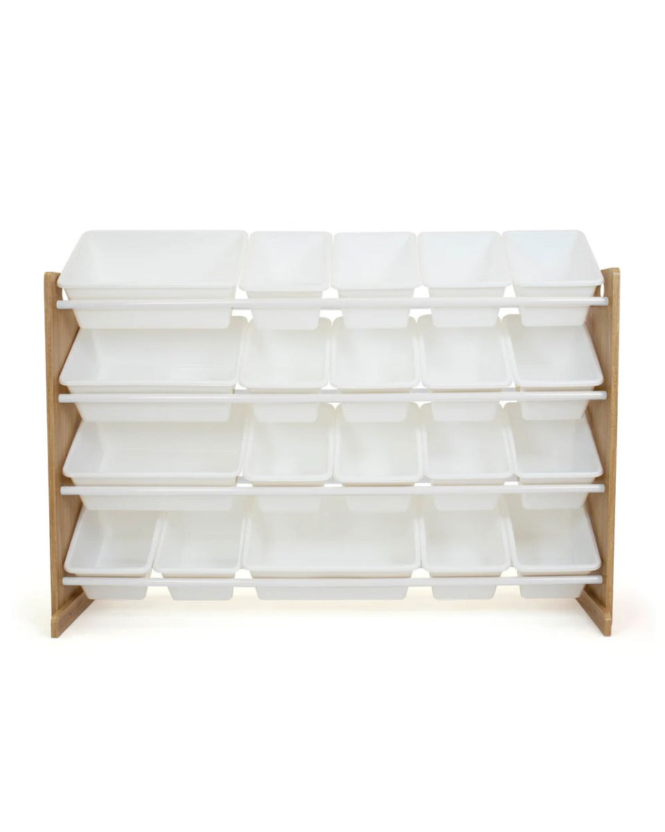 Homesmiths Extra-Large Toy Organizer, Natural Wood/White With 16 Storage Bins, D39.37cm X W106.68cm X H88.9cm