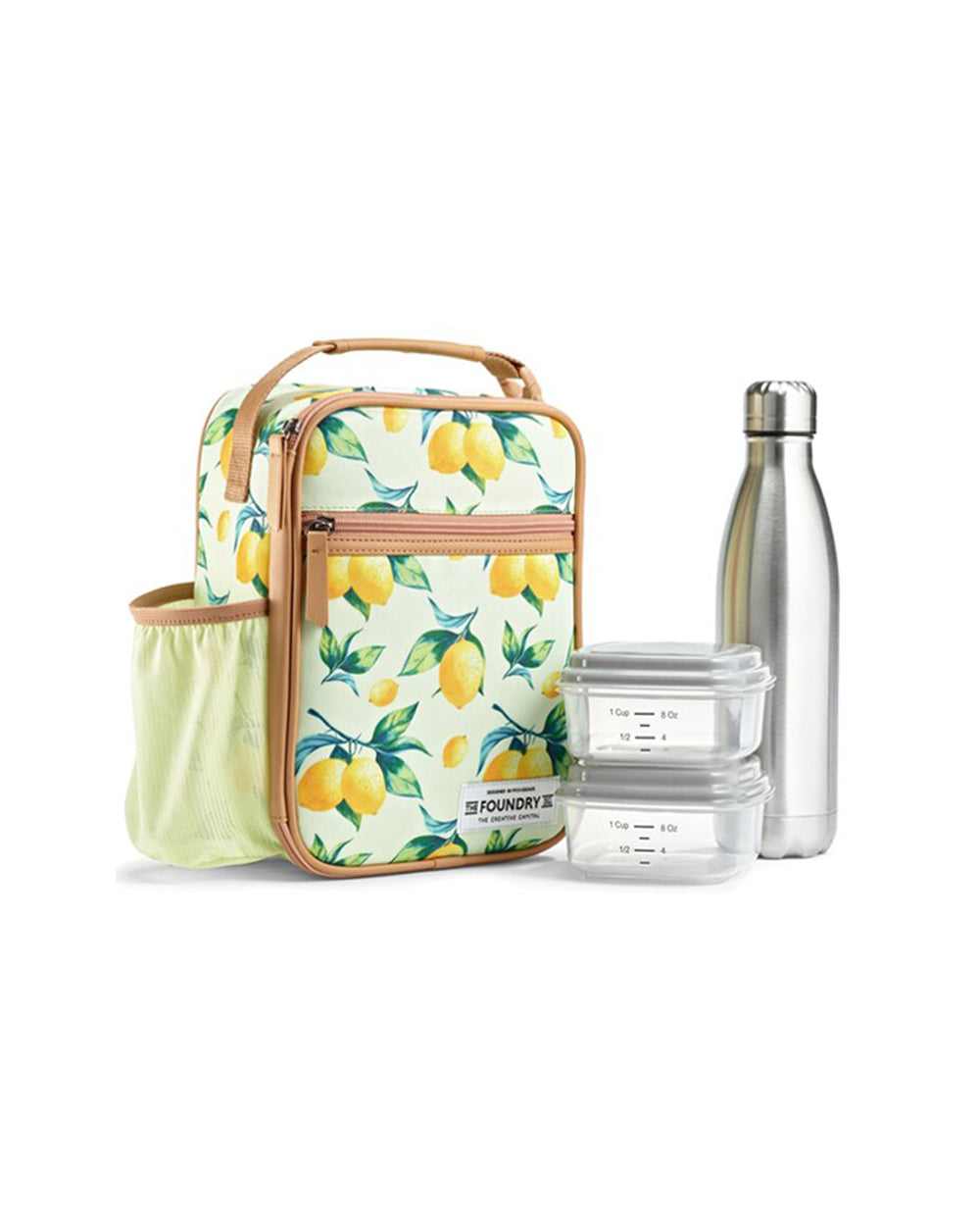 Fit & Fresh Thayer Lunch Kit includes 2 side Containers and Stainless Steel Water Bottle Lemon Sprig