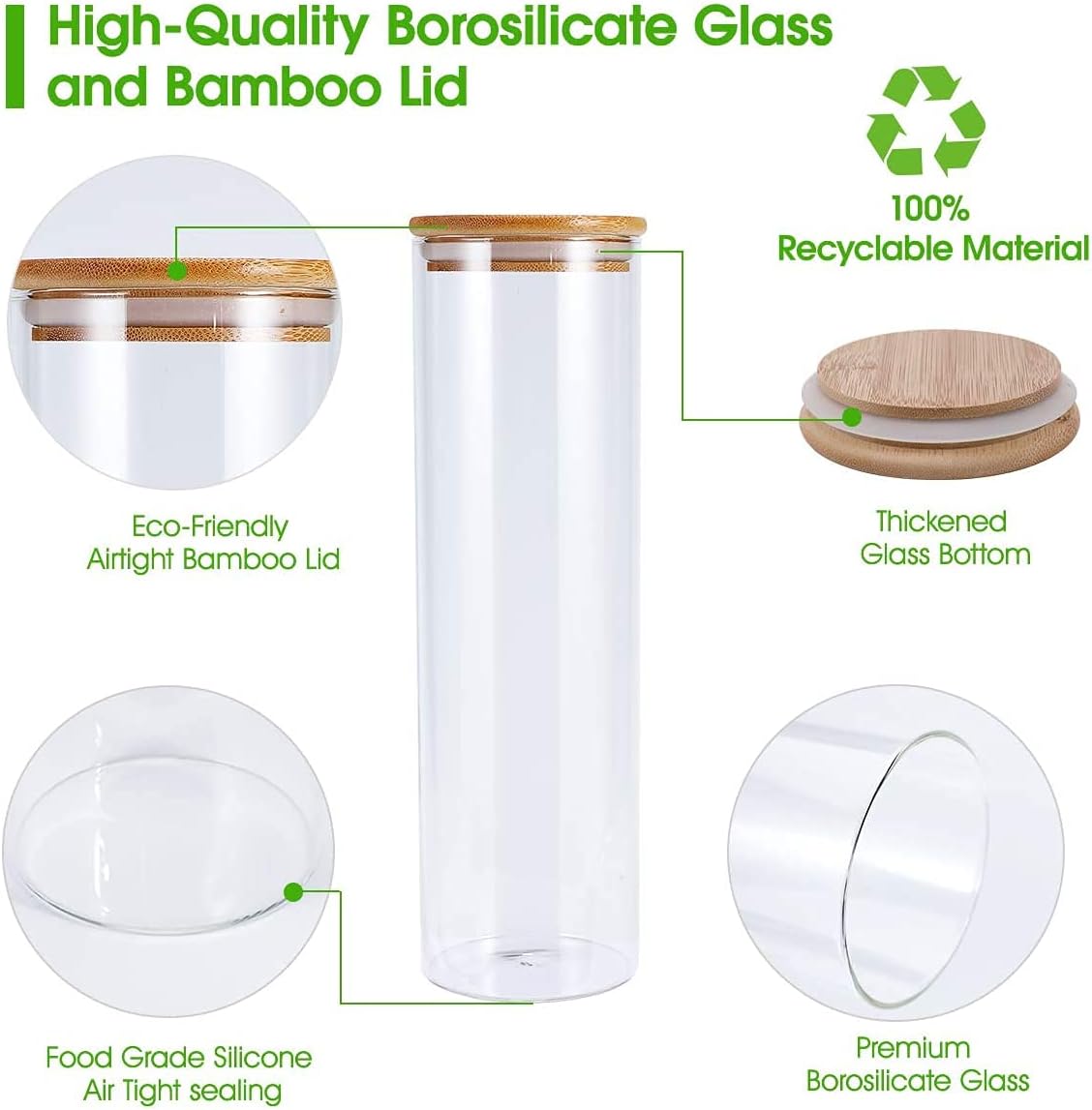 Honeybee 1.25 Liter Tall Round Glass with Bamboo Cover