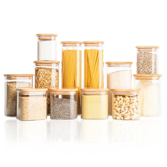 Honeybee 750ML Square Glass with Bamboo Cover