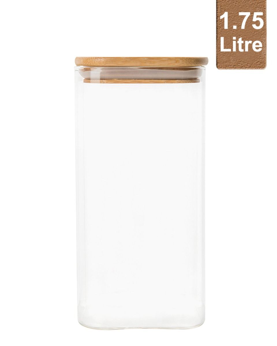 Honeybee 1.75 Liter Square Glass with Bamboo Cover