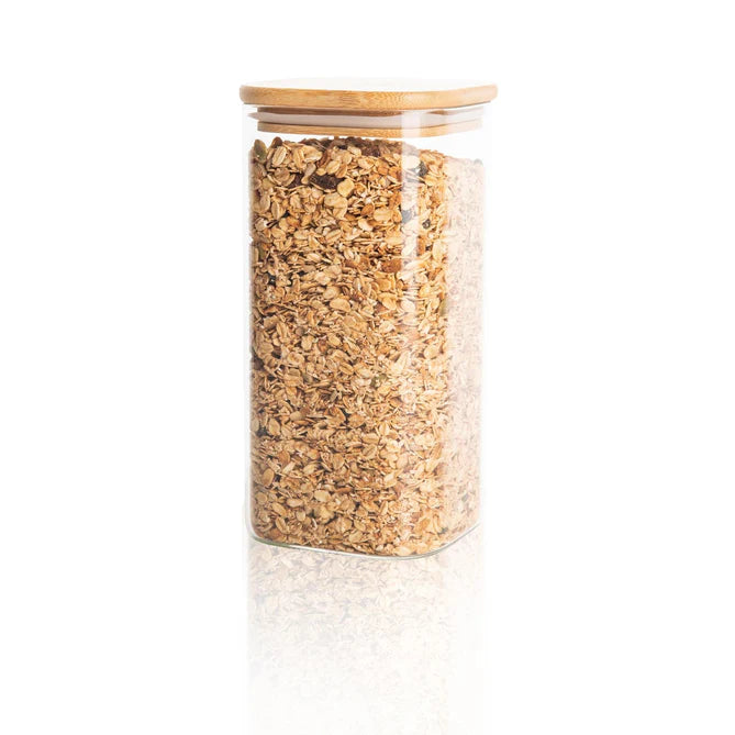 Honeybee 1.75 Liter Tall Square Glass with Bamboo Cover