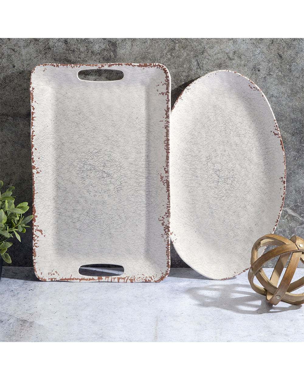 Laurie Gates Mauna 18.7 Inch & 18 Inch Serving Tray Rectangle With Handle Set Of 2 Ice