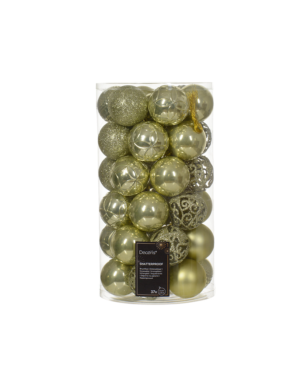 Homesmiths Decoris Bauble Shatterproof Shiny, Matt & Glitter Mix Pistacio Set