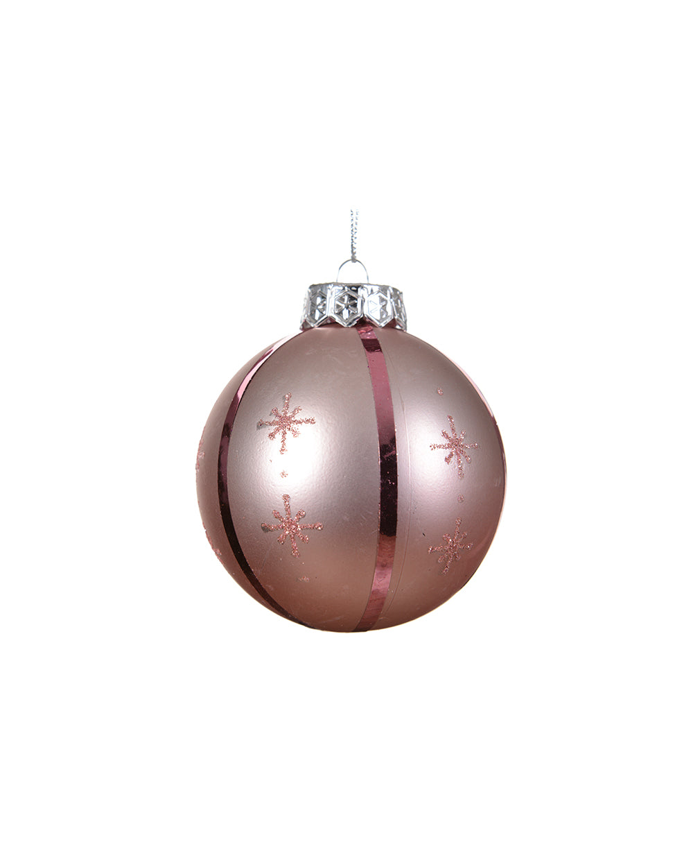 Homesmiths Decoris 8Cm Bauble On Wire Shatterproof Matt Snowflakes Blush Pink