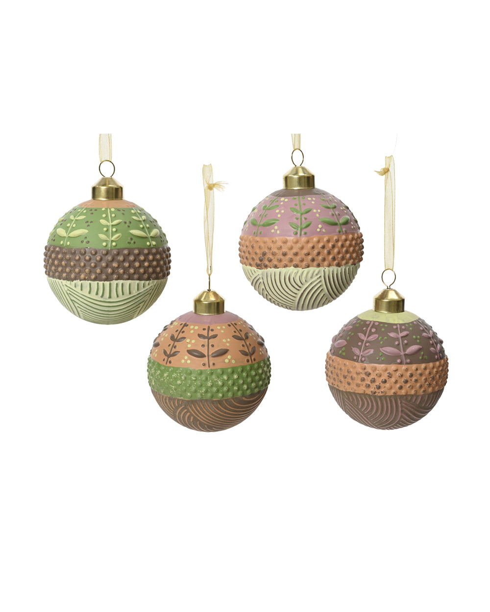 Homesmiths Decoris Bauble Glass With Leaves, Dots & Swirl Printing Assorted 1 Piece