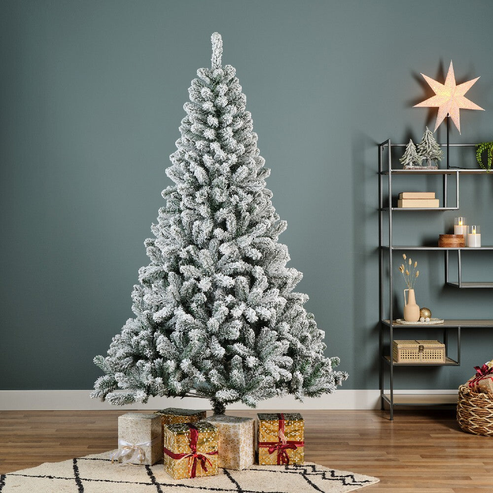 Kaemingk Decoris Monarch Pine – Snowy, 210cm, Christmas Holiday Tree, Festive Xmas Home Décor, Seasonal Floor Decoration, Evergreen Accent