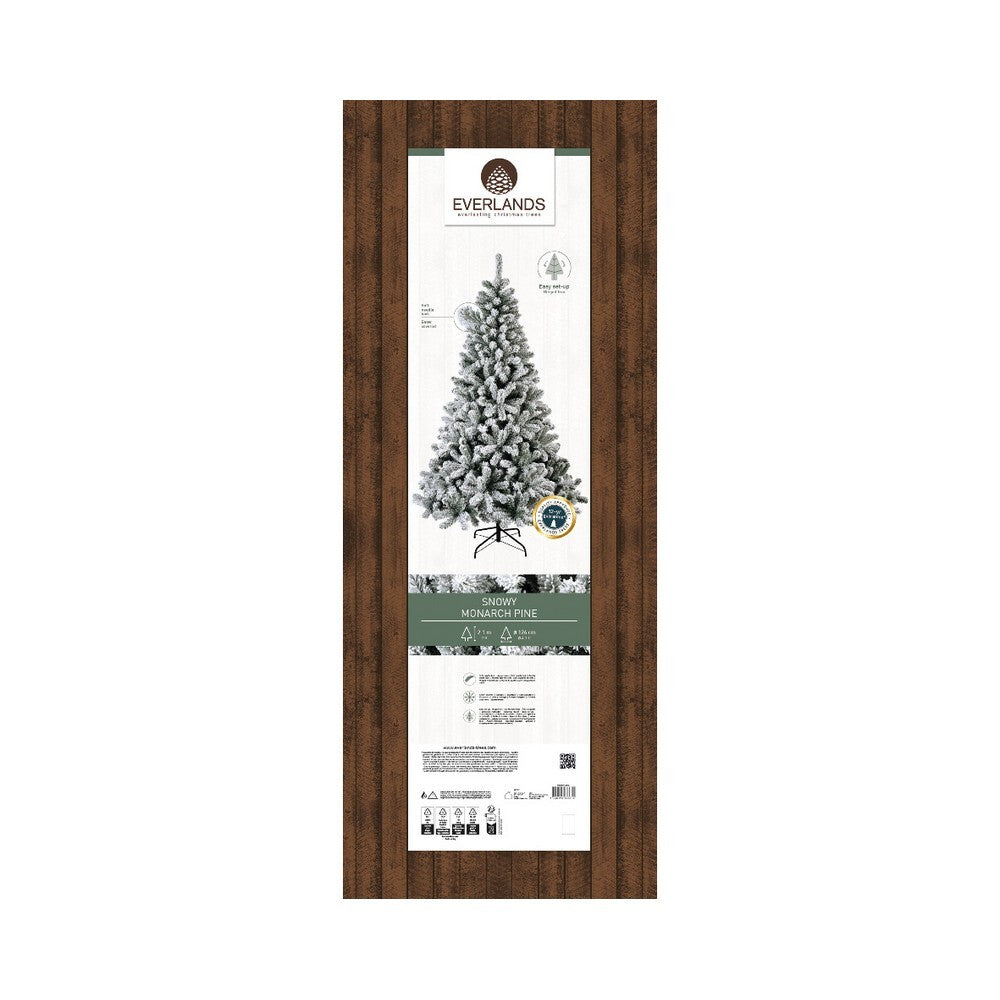 Kaemingk Decoris Monarch Pine – Snowy, 210cm, Christmas Holiday Tree, Festive Xmas Home Décor, Seasonal Floor Decoration, Evergreen Accent