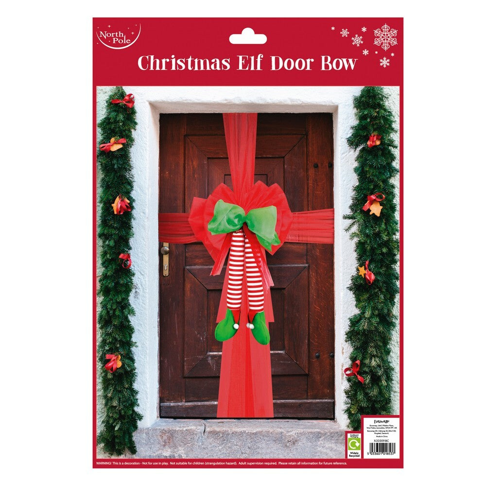 Eurowrap North Pole Large Elf Door Bow – Christmas Decoration, Holiday Home Accent, Seasonal Festive Décor, Christmas Celebration, and Holiday Gifting Essentials