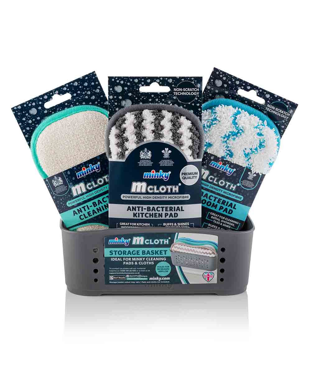 Minky Microfiber Cloth Storage Basket Set with 3 pads Grey