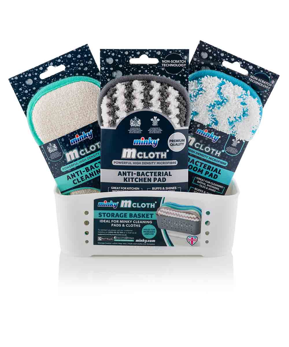 Minky Microfiber Cloth Storage Basket Set with 3 pads White