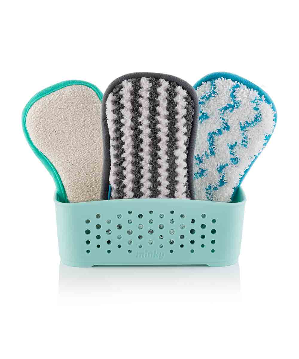 Minky Microfiber Cloth Storage Basket Set with 3 pads Green