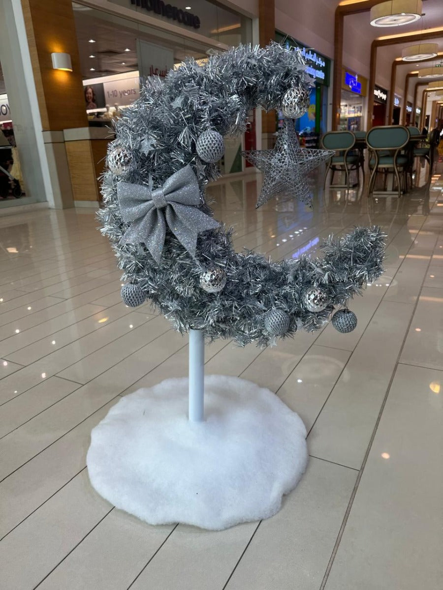Homesmiths 90cm Ramadan Tree with 60 Lights, 8 Balls & Accessories Silver