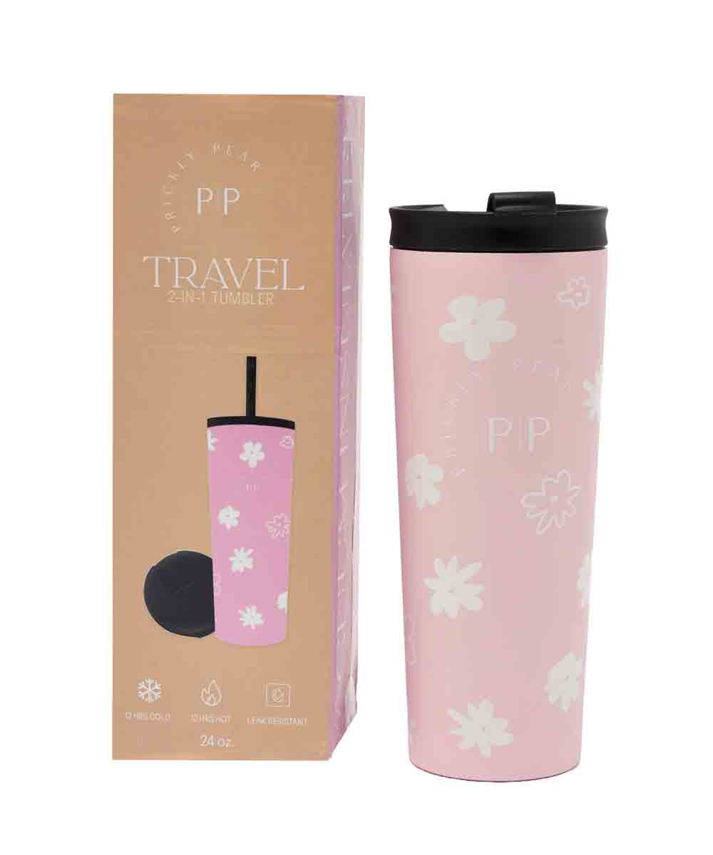 Prickly Pear Travel 24oz 2 in 1 Tumbler Daisy Pink
