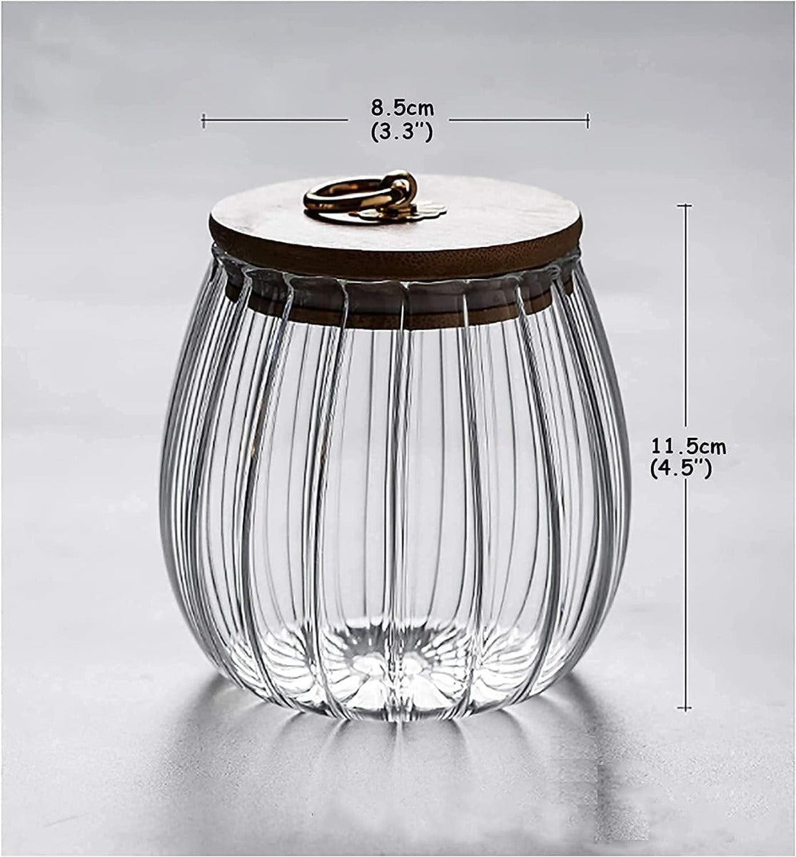 1Chase Borosilicate Glass Storage Jar With Airtight Bamboo Lid and Metal Handle Oval Shape 700 ML
