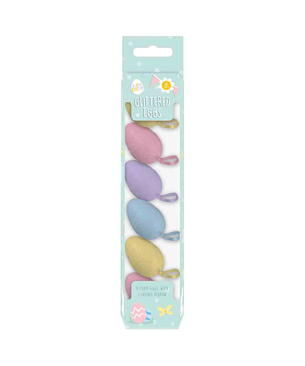Gems Hanging Glitter Easter Egg Decorations Pack of 8