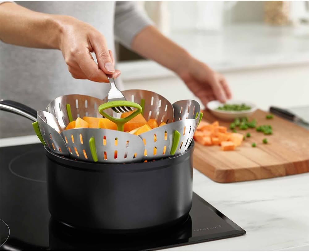 Joseph Joseph Bloom Steel Folding Steamer Basket Green