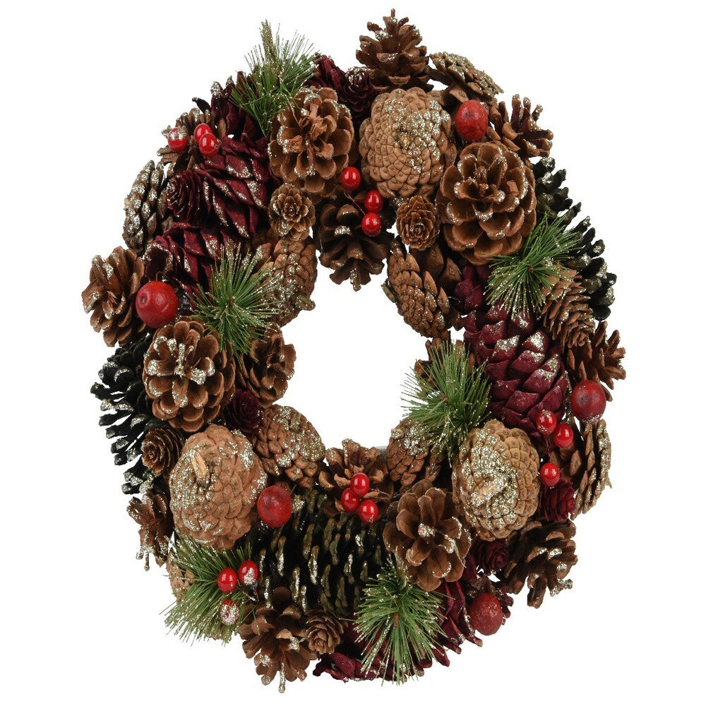 Kaemingk Wreath Pinecone Glitters Foam Berries- Pinegreen