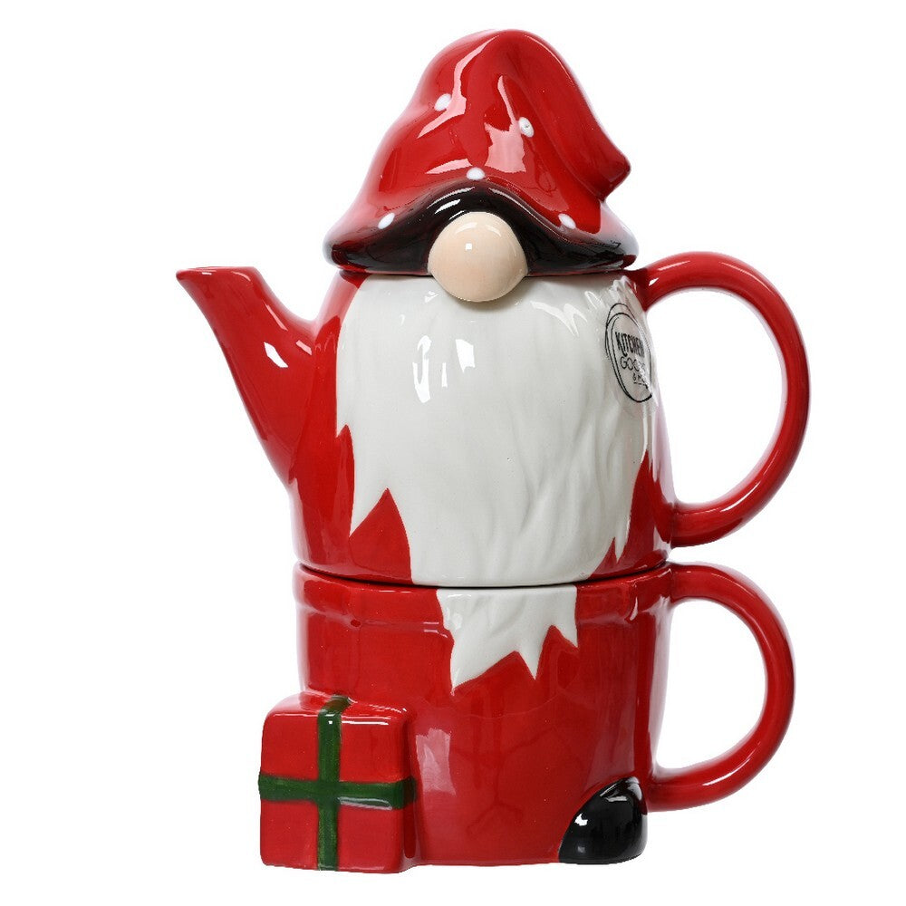 Kaemingk Tea Set Ceramic Santa Red