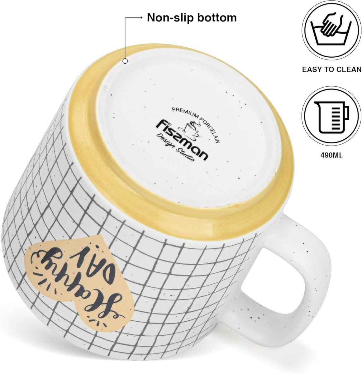 Fissman Set Of 2 Mugs 490 ML Happy Day Checked