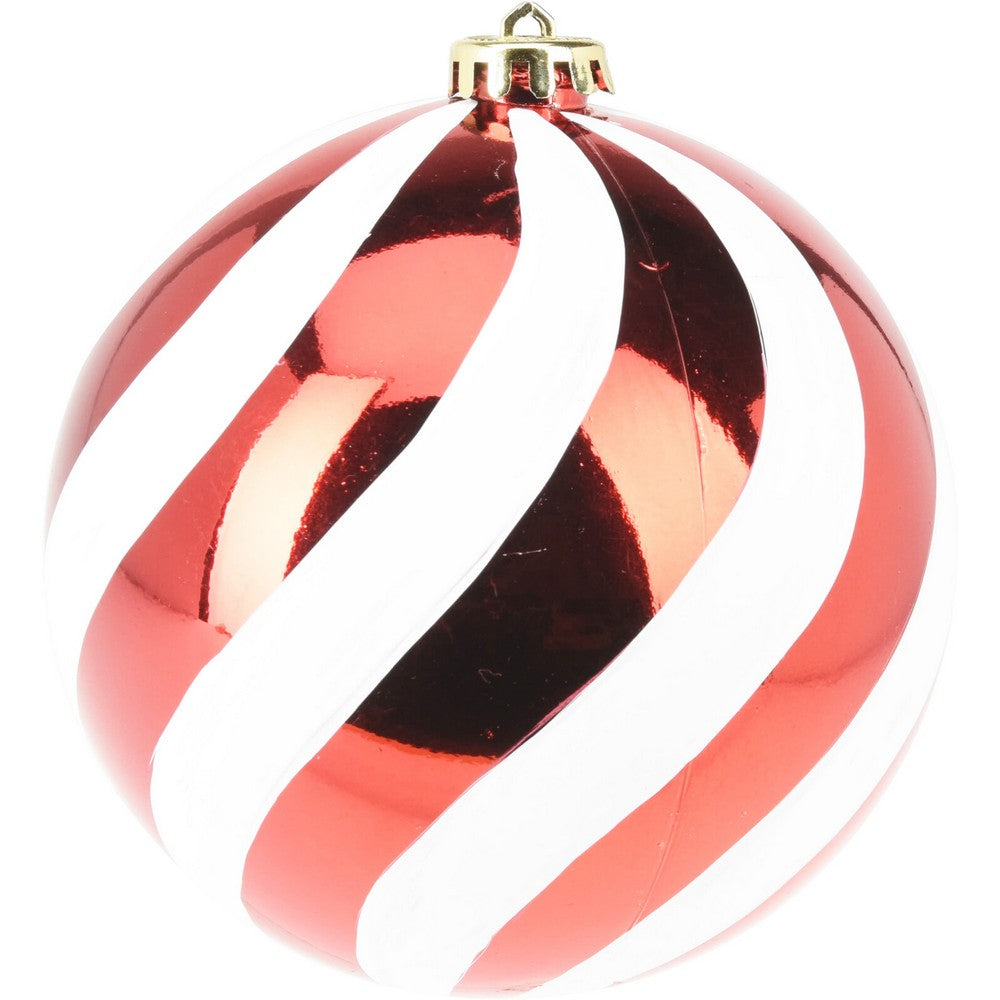 Koopman Christmas Ball – 14cm Red Stripe Xmas Ornament, Holiday Seasonal Decoration for Tree, Home, Office, Party, Tabletop & Festive Display