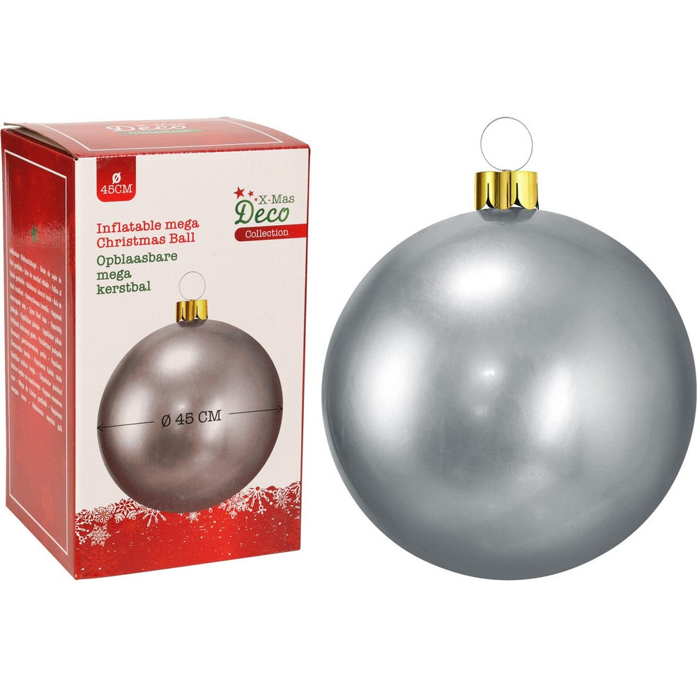 Koopman Inflatable Christmas Ball, Xmas Ornament, Holiday Seasonal Decoration for Tree, Home, Garden, Party & Festive Display –  45cm Silver