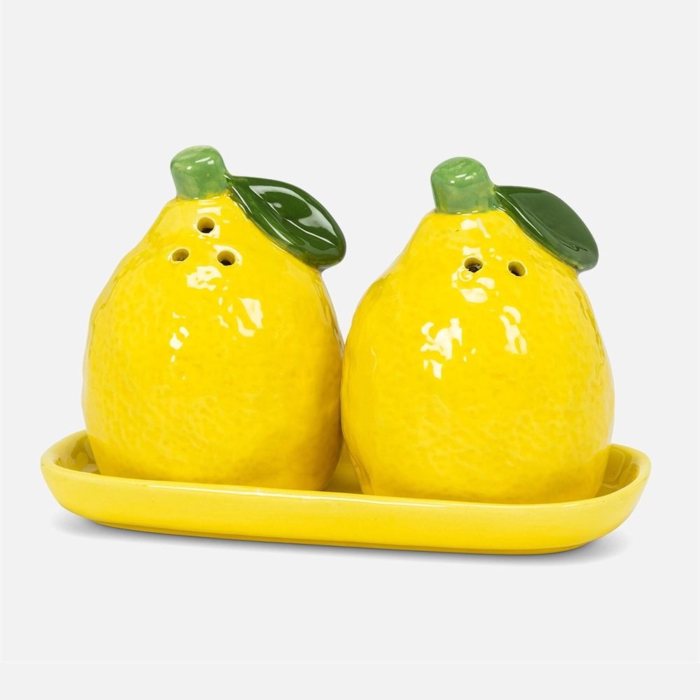 Tognana Relief Lemon 3-Piece Salt & Pepper Set – Decorative Porcelain Condiment Shakers for Dining, Kitchen & Home, Elegant Lemon Design