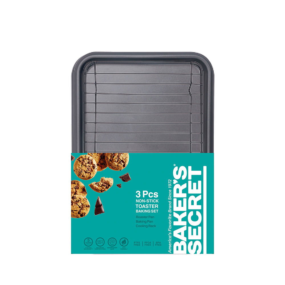 Baker's Secret Essential Toaster Oven Set – Non-Stick Mini Bakeware for Compact Ovens, Ideal for Toasting, Baking & Roasting, Oven-Safe