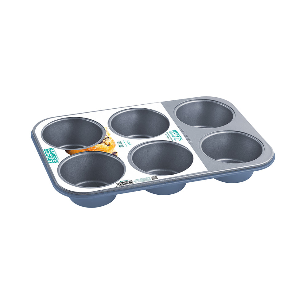 Baker's Secret Two-Tone 6-Cup Muffin Pan –  Non-Stick Cupcake Tray, Durable Carbon Steel, Ideal for Muffins, Cupcakes & Mini Quiches
