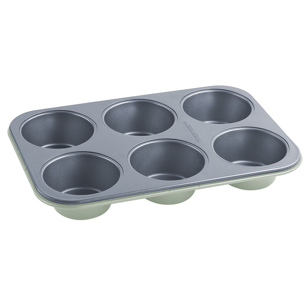Baker's Secret Two-Tone 6-Cup Muffin Pan –  Non-Stick Cupcake Tray, Durable Carbon Steel, Ideal for Muffins, Cupcakes & Mini Quiches