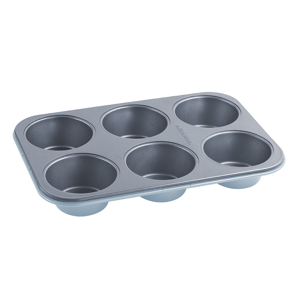 Baker's Secret Two-Tone 6-Cup Muffin Pan –  Non-Stick Cupcake Tray, Durable Carbon Steel, Ideal for Muffins, Cupcakes & Mini Quiches