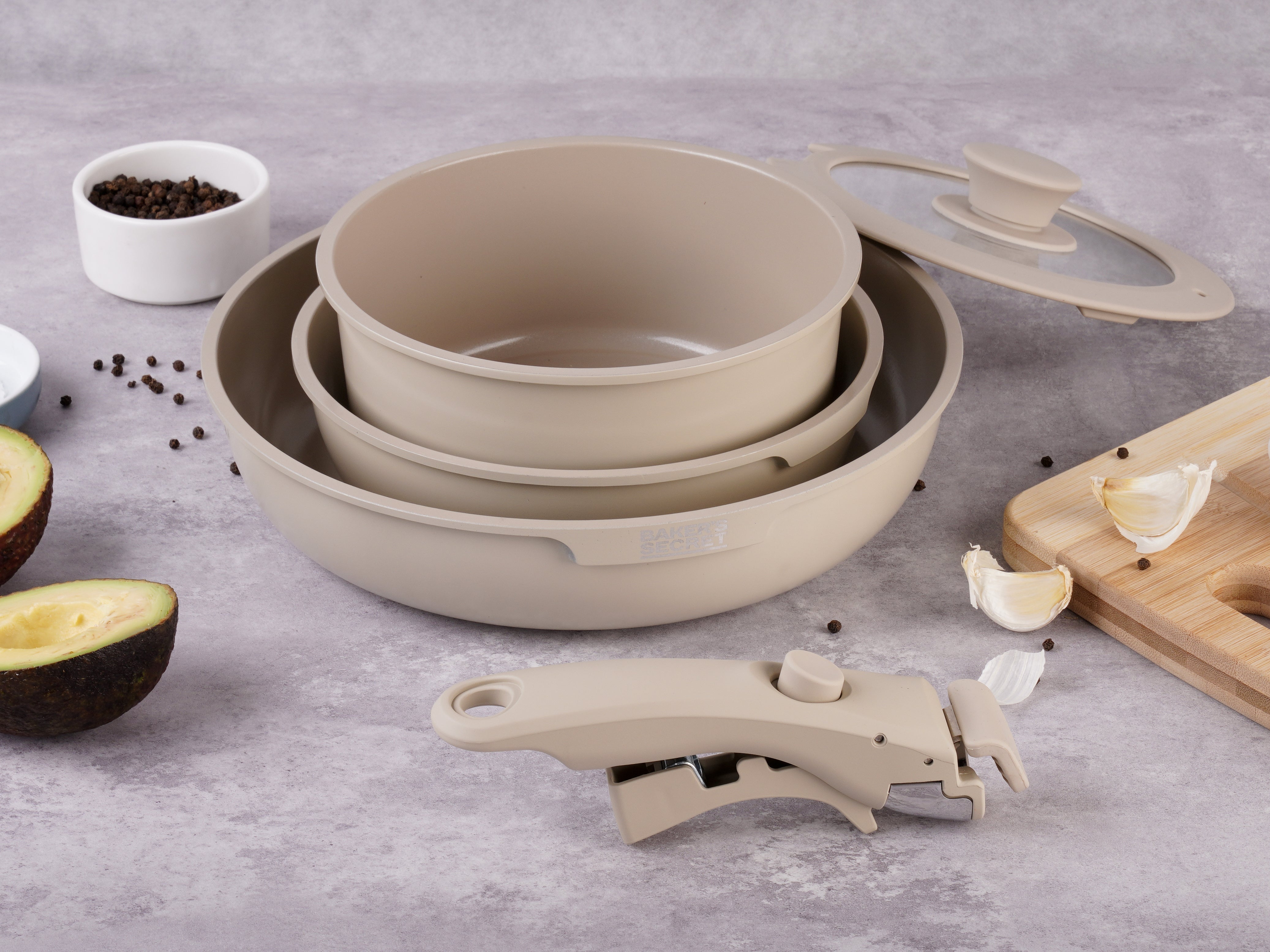 Baker's Secret 5-Piece Cast Aluminum Cookware Set – Durable Non-Stick Cookware for Everyday Cooking and Meal Prep