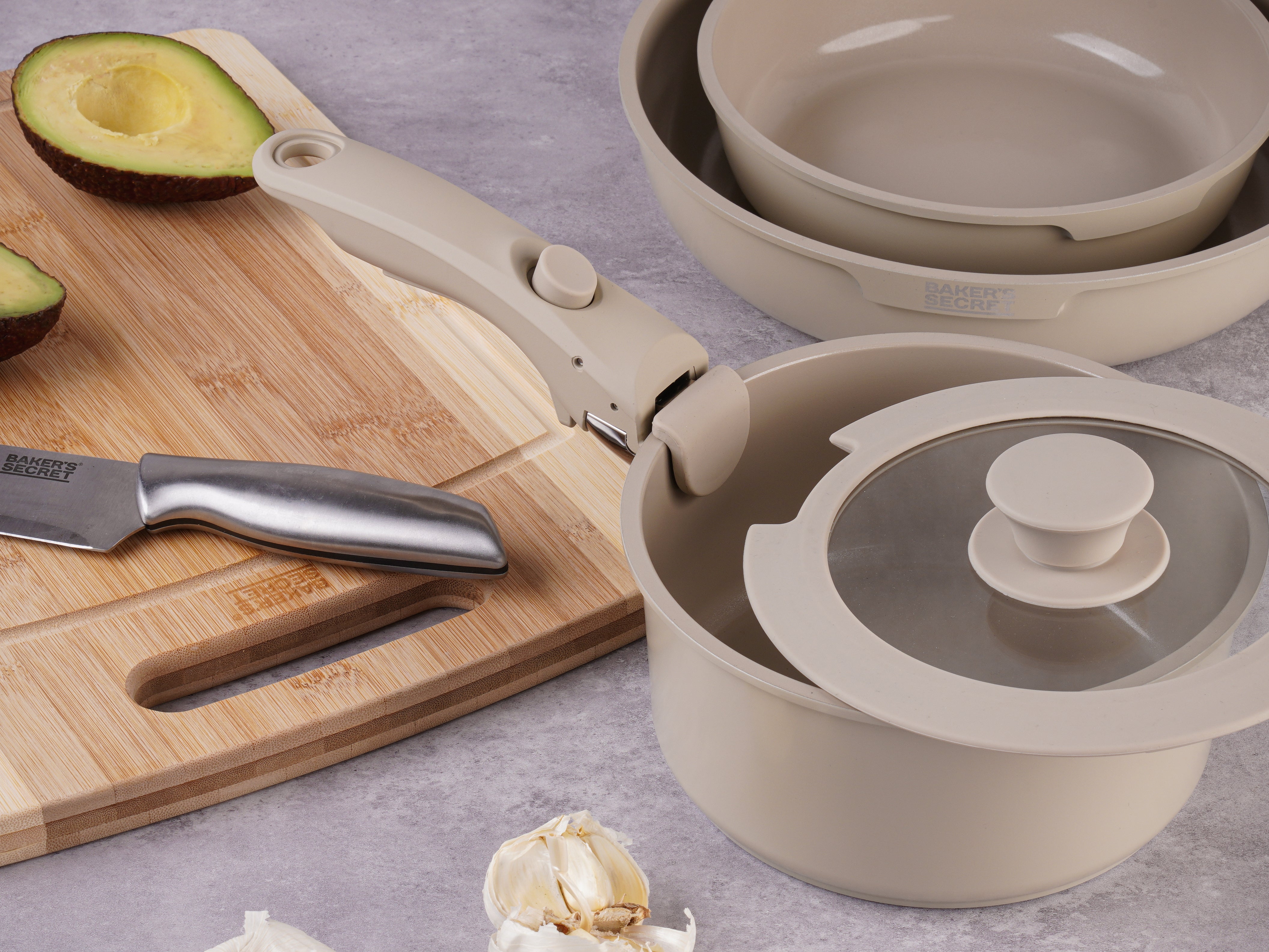 Baker's Secret 5-Piece Cast Aluminum Cookware Set – Durable Non-Stick Cookware for Everyday Cooking and Meal Prep