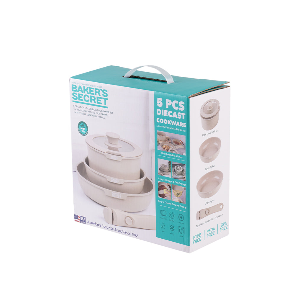 Baker's Secret 5-Piece Cast Aluminum Cookware Set – Durable Non-Stick Cookware for Everyday Cooking and Meal Prep