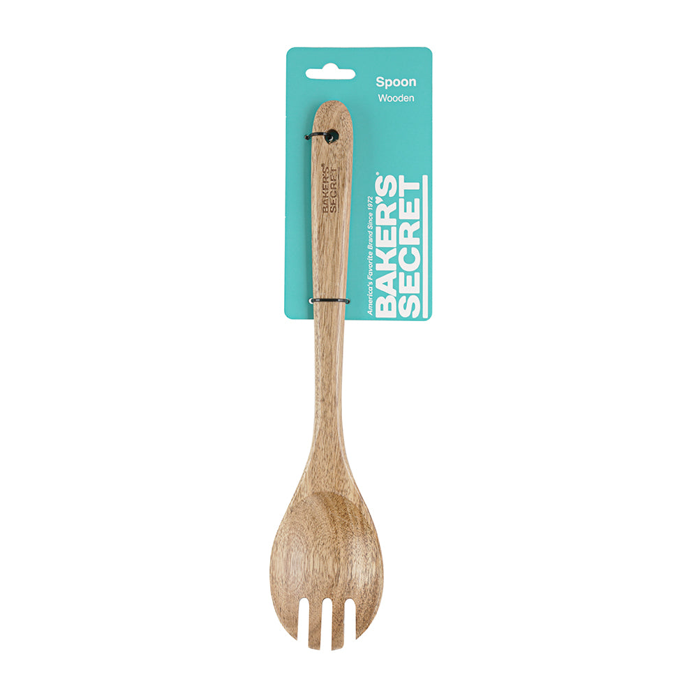 Baker's Secret 33cm Wooden Salad Spoon – Natural Kitchenware for Tossing, Serving & Healthy Food Preparation
