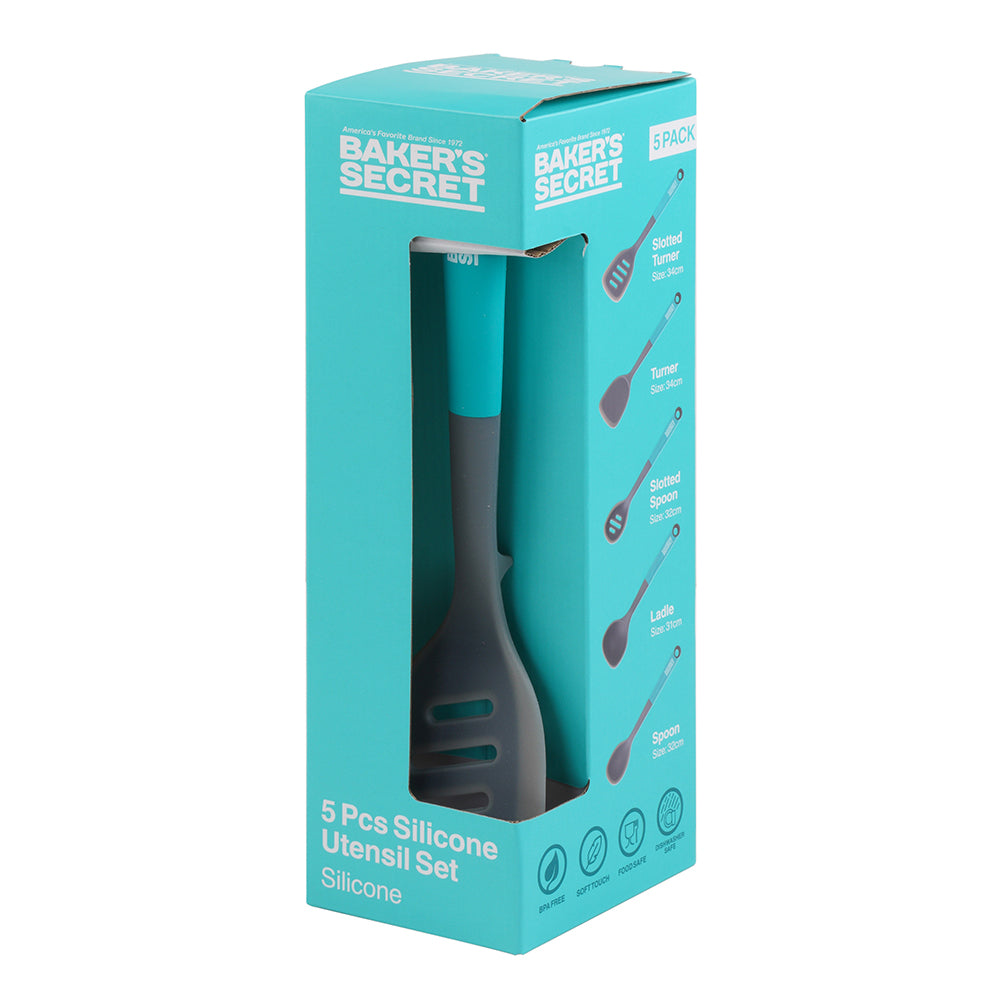 Baker's Secret 5-Piece Silicone Utensil Set – Heat-Resistant Kitchenware for Cooking, Stirring & Non-Scratch Use