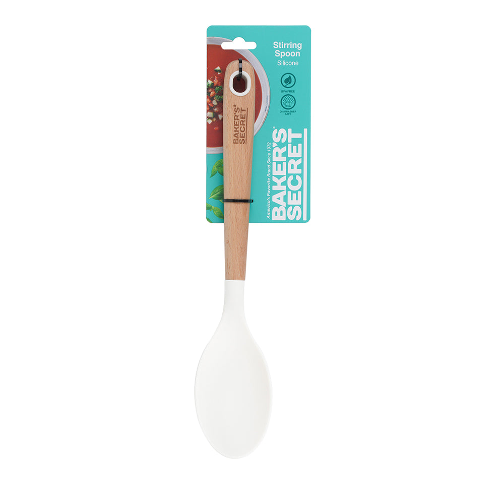 Baker's Secret Silicone Spoon with Wooden Handle – Durable Kitchen Accessory for Stirring, Serving & Heat-Resistant Cooking