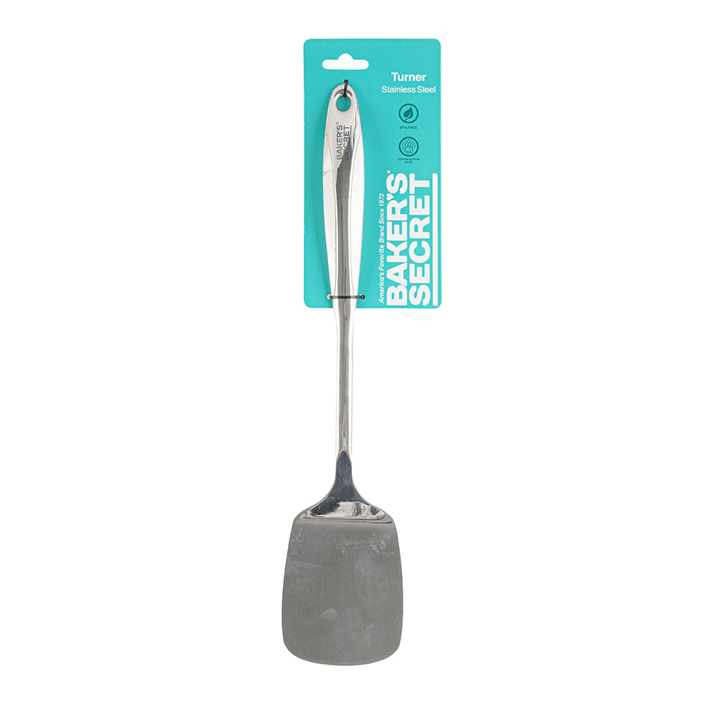 Baker's Secret 38cm Stainless Steel Turner – Durable Kitchen Accessory for FliPolypropyleneing, Stirring & Cooking