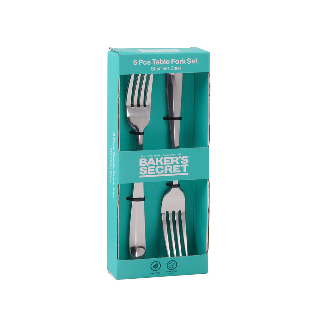 Baker's Secret 6PCS Stainless Steel Dinner Fork Set 20.3cm – Durable Kitchen Accessories for Dining, Serving & Everyday Use