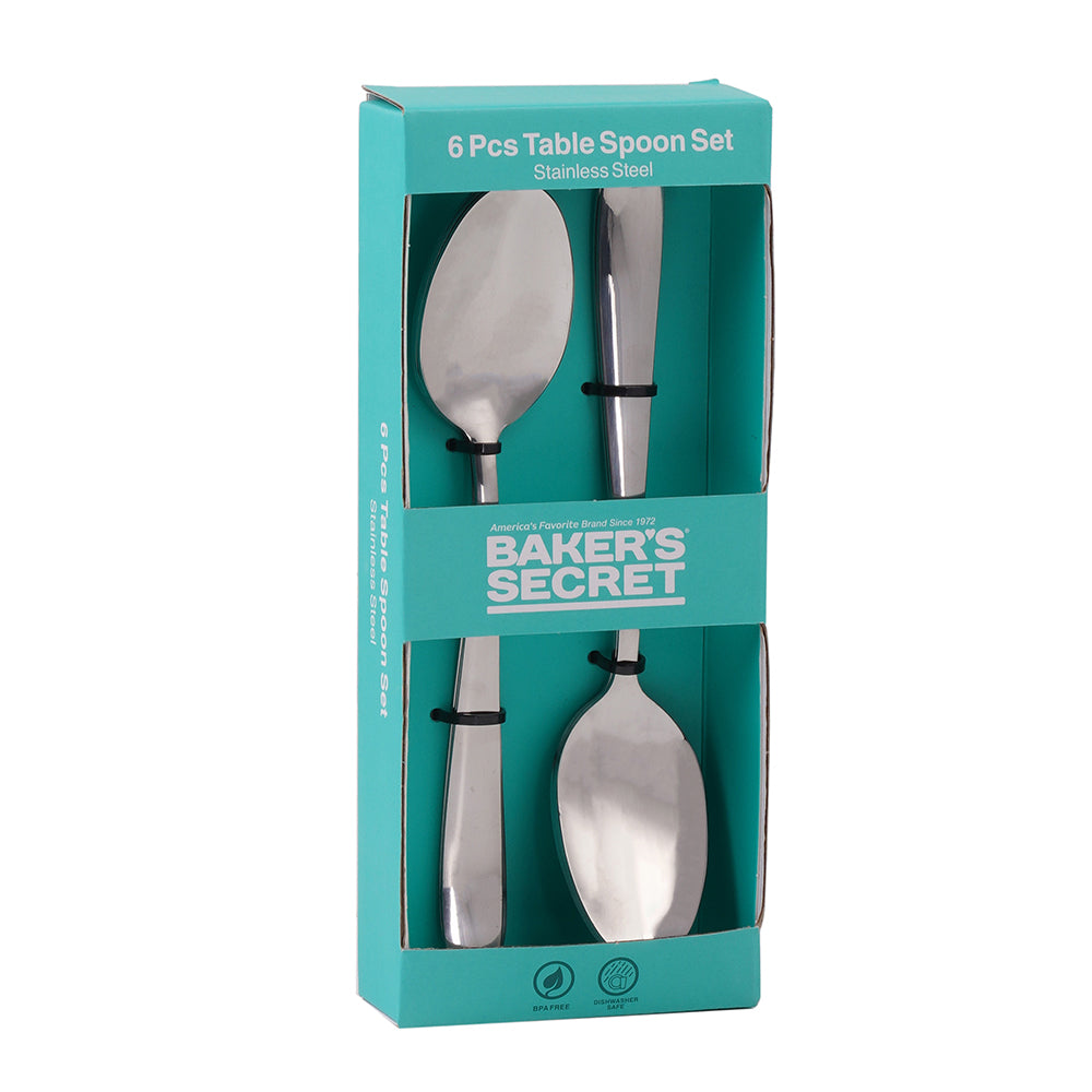 Baker's Secret 6PCS Stainless Steel Dinner Spoon Set 19.7cm – Durable Kitchen Accessories for Dining, Serving & Everyday Use