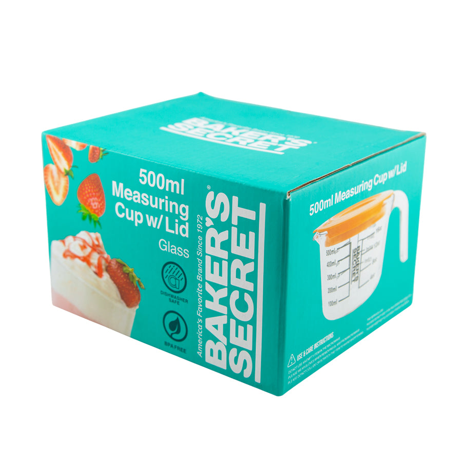 Baker's Secret 500ml Measuring Cup with Plastic Lid – Durable Kitchen Accessory for Accurate Measuring & Spill-Free Storage