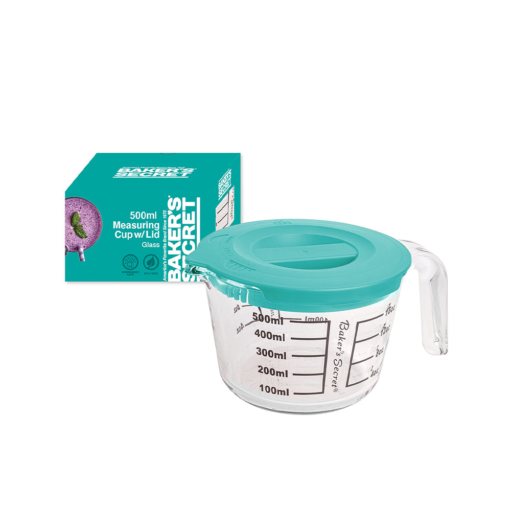 Baker's Secret 500ml Measuring Cup with Plastic Lid – Durable Kitchen Accessory for Accurate Measuring & Spill-Free Storage