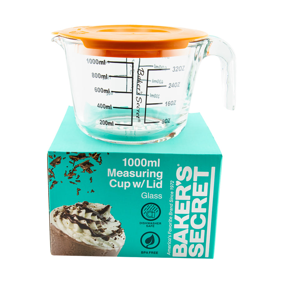 Baker's Secret 1000ml Measuring Cup with Plastic Lid – Durable Kitchen Accessory for Precise Measuring & Spill-Proof Storage