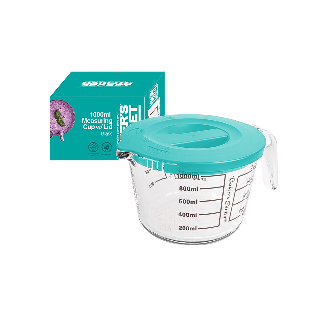 Baker's Secret 1000ml Measuring Cup with Plastic Lid – Durable Kitchen Accessory for Precise Measuring & Spill-Proof Storage