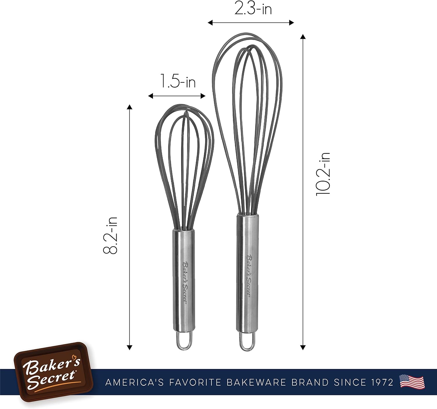 Baker's Secret 2pcs Silicone Whisk Set – High-Quality Kitchen Tools for Whisking, Mixing & Durable Baking Use