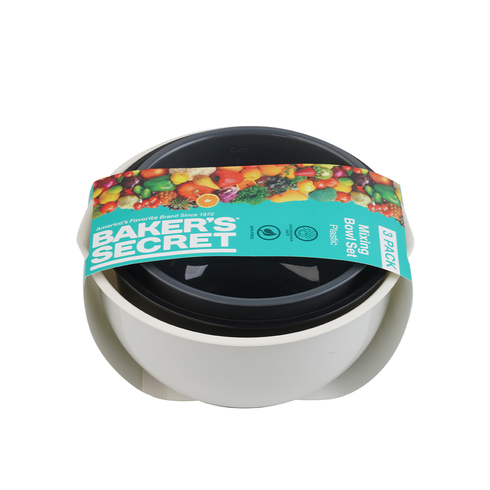 Baker's Secret 3pcs 9.2 Inch  Mixing Bowl Set – Durable Kitchen Tools for Mixing, Preparing & Serving