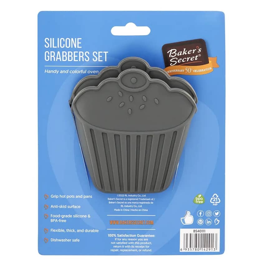 Baker's Secret 4.4 Inch Silicone Grabbers Set – Heat-Resistant Kitchen Tools for Safe Grip & Cooking