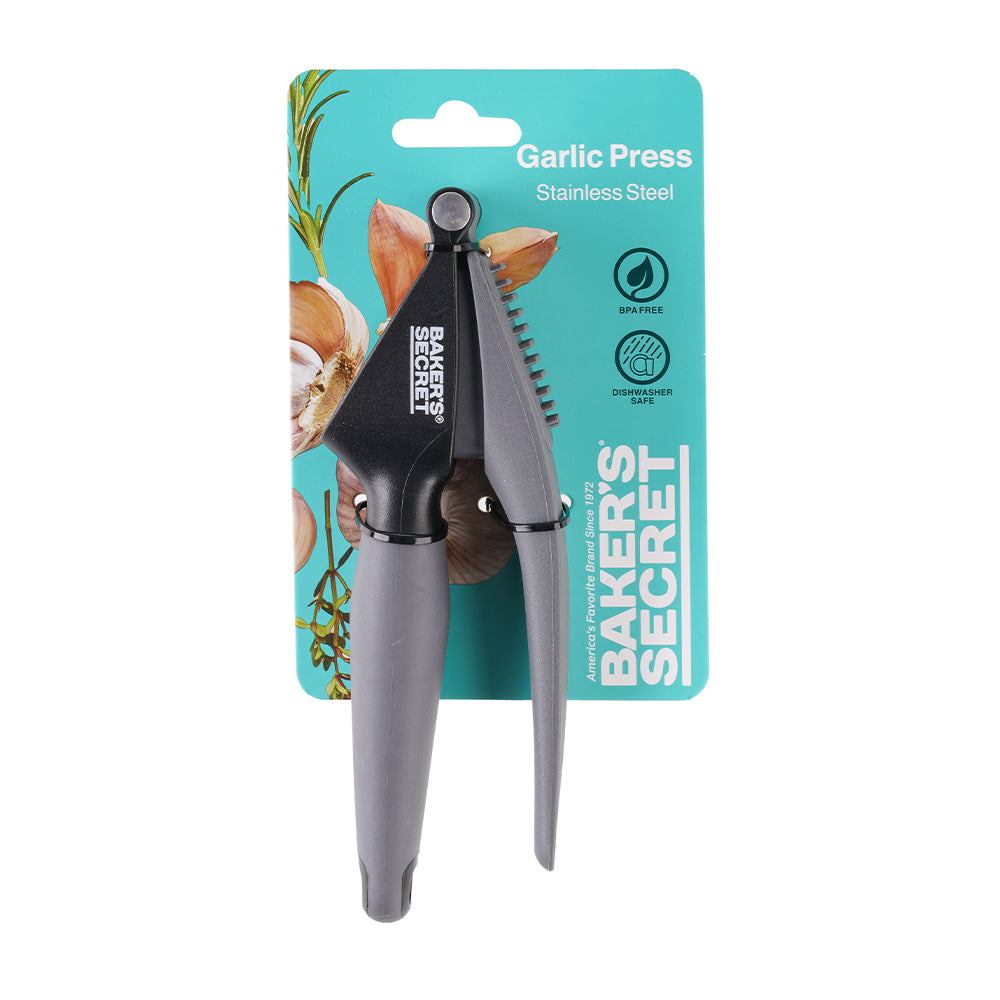 Baker's Secret 7.3 Inch Stainless Steel Garlic Press – Durable Kitchen Tool for Easy Garlic Crushing & Food Preparation