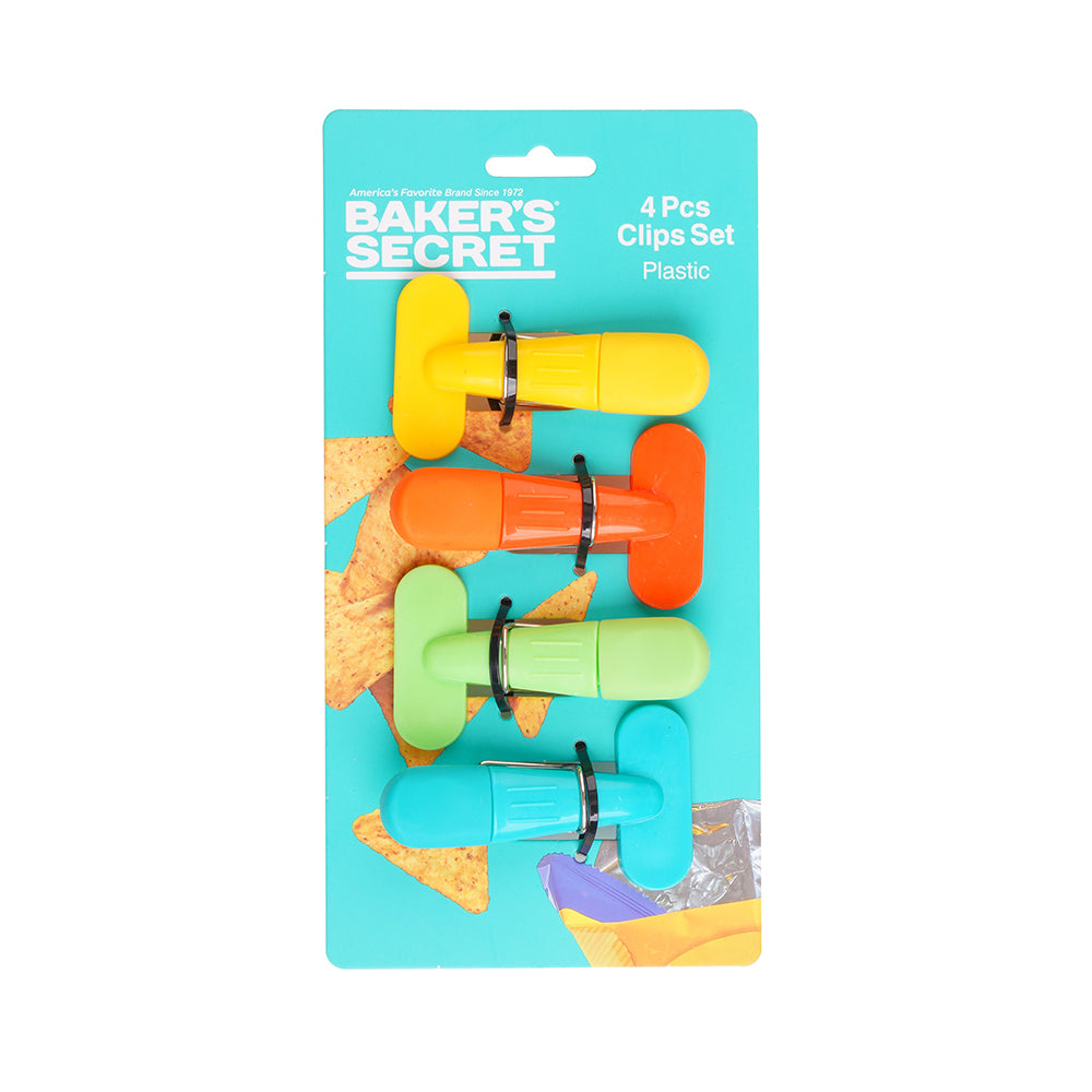 Baker's Secret 4pcs 3.3 Inch Plastic Clip Set – Durable Kitchen Accessories for Sealing, Organizing & Food Storage