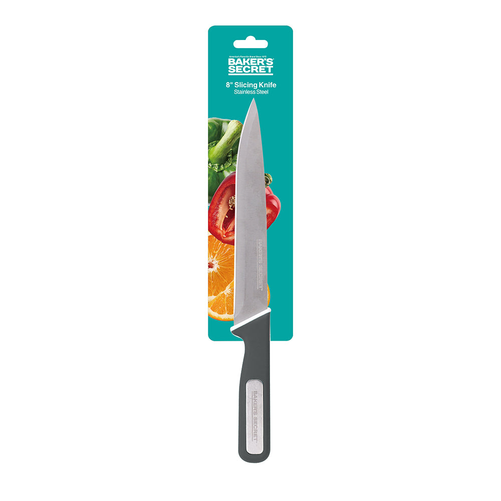 Baker's Secret 8 Inch Slicing Knife with Thermoplastic Rubber Handle – Durable Kitchen Tool for Precise Slicing & Comfortable Grip